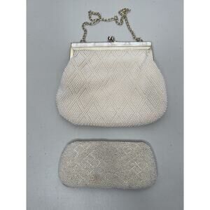 Vintage Fine Arts Co Pearl Evening Bag Purse Clutch Kiss Closure w/ Glasses Case